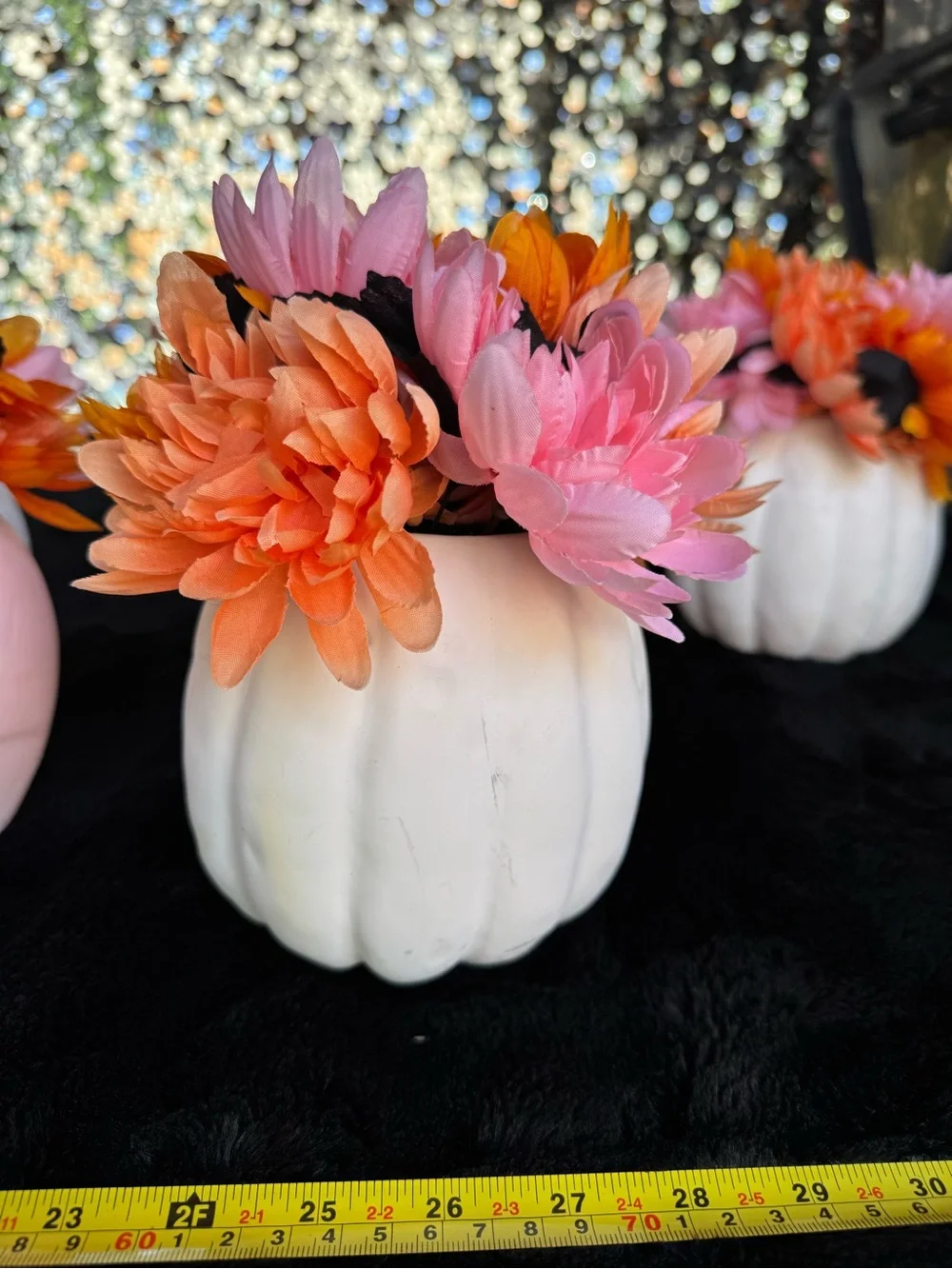 Set of 10 Faux Floral Pumpkin & Skull Centerpieces in Pink, Orange and Black